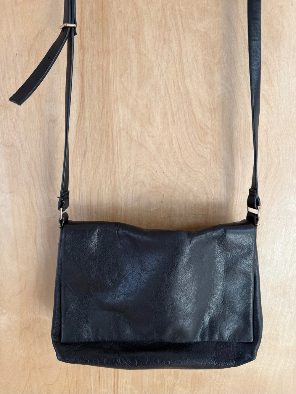 COS Black Supple Leather Minimalist Crossbody / Shoulder Bag